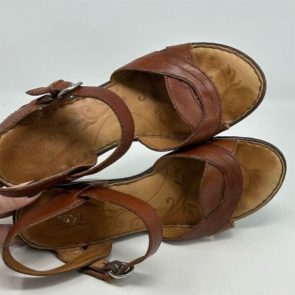 Born Women's Cognac Brown Leather Slingback Casual Wedge Sandals Size 10 - Picture 11 of 15